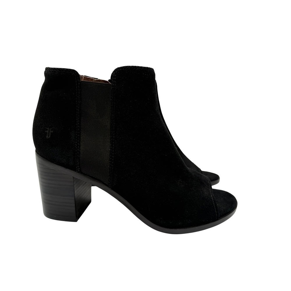 Frye Peep Toe Booties Womens 9.5 Black New Suede Block Heel Ankle Boots